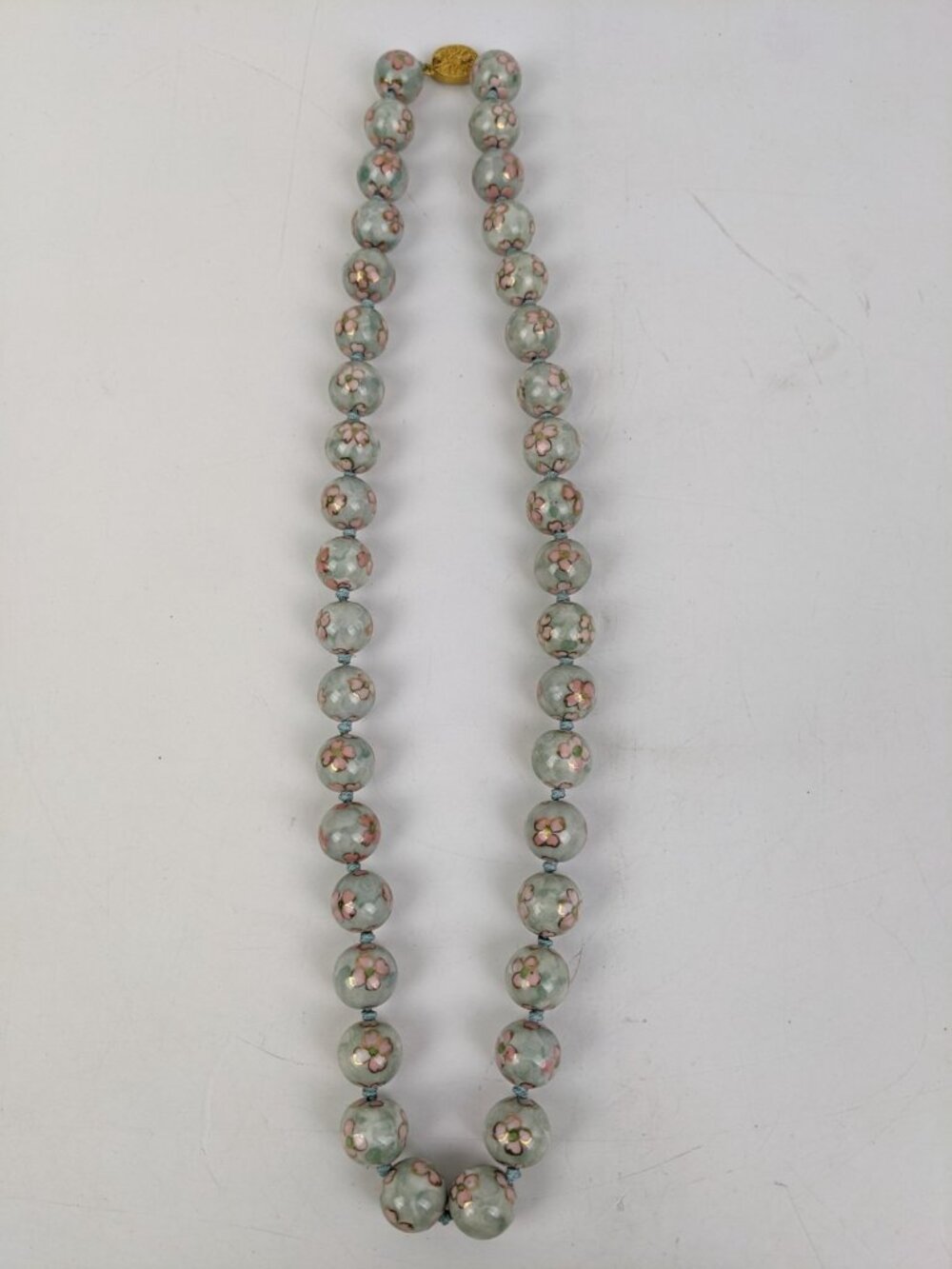 Vintage Estate Murano Hand Painted Necklace Gray Pink Blue Flower Subtle